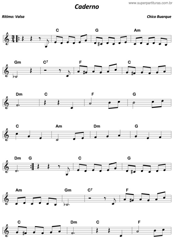 Partitura da música Caderno v.3