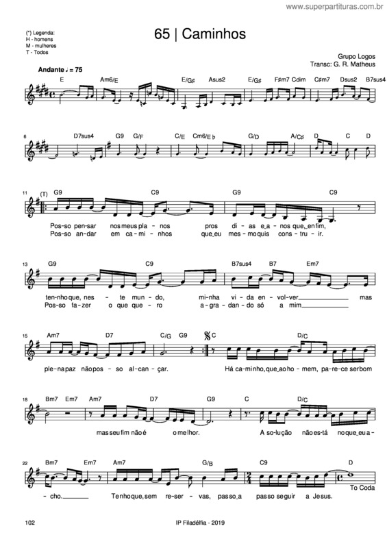 Partitura da música Caminhos