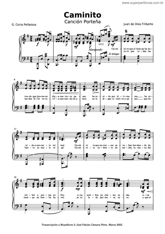 Partitura da música Caminito v.6