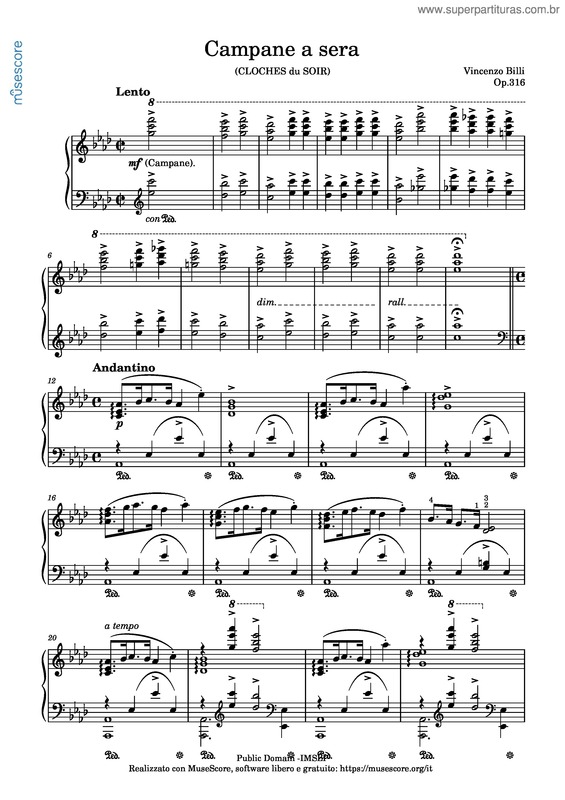 Partitura da música Campane A Sera, Op.316