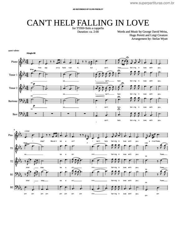 Partitura da música Can`T Help Falling In Love v.9