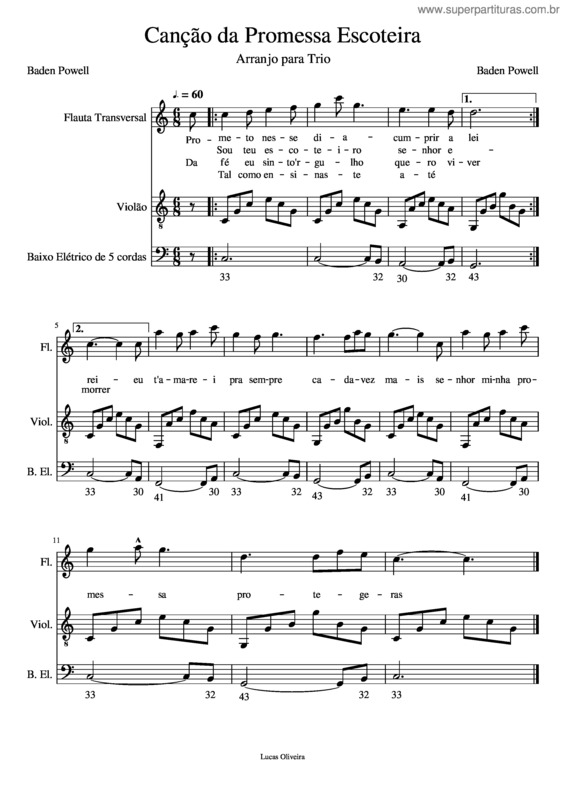 Partitura da música Canção Da Promessa Escoteira