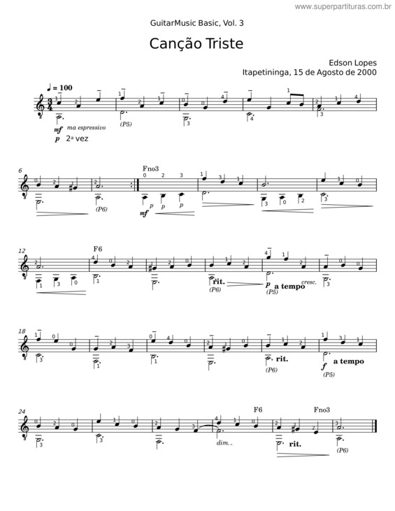 Partitura da música Canção Triste, El478 v.2