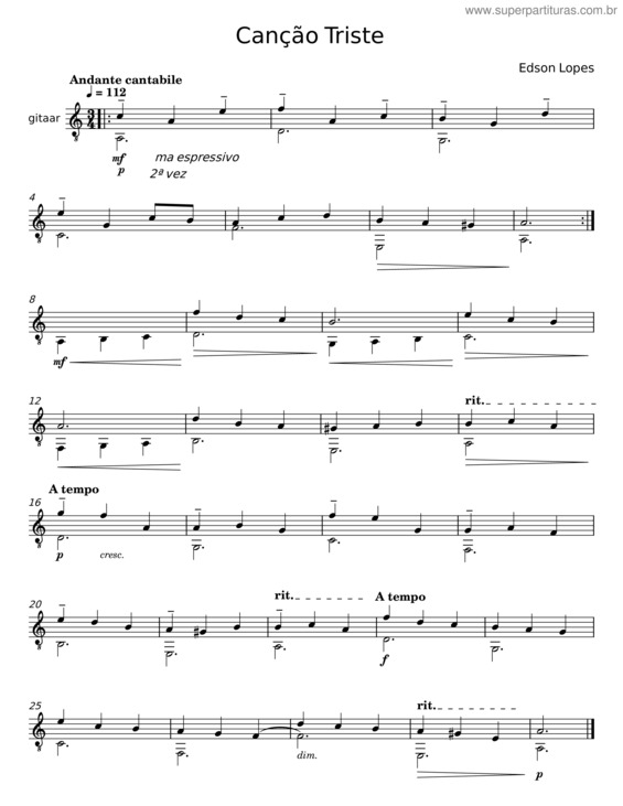 Partitura da música Canção Triste, El478