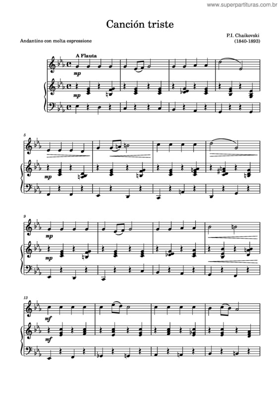 Partitura da música Canción Triste..