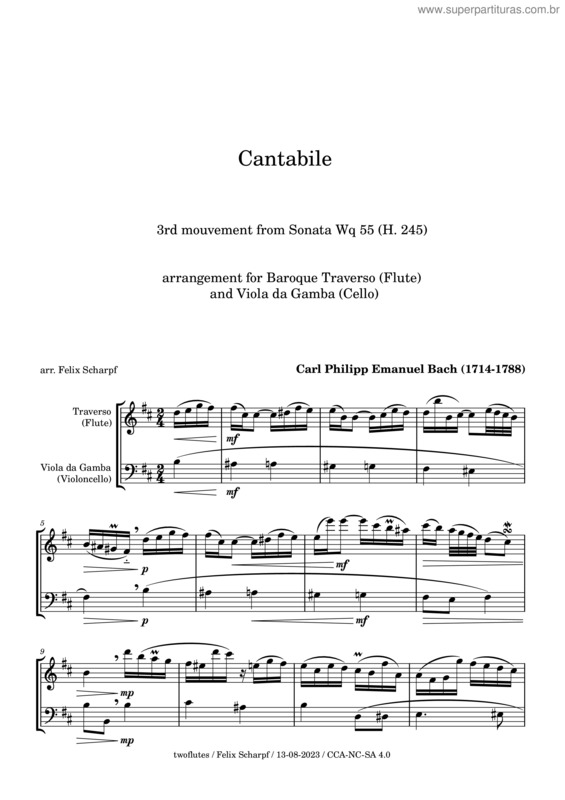 Partitura da música Cantabile – Sonata Wq 55:3