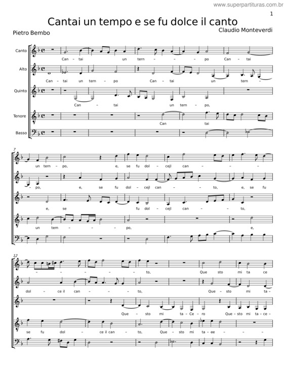 Partitura da música Cantai Un Tempo E Se Fu Dolce Il Canto