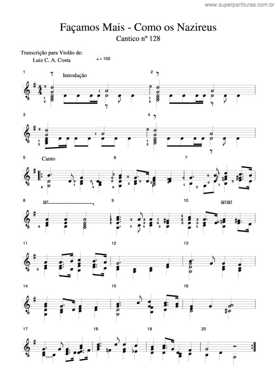 Partitura da música Cantico