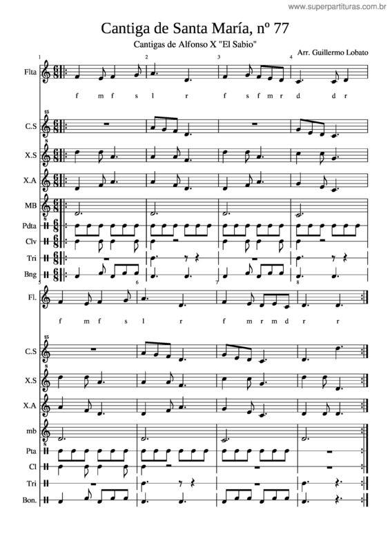 Partitura da música Cantiga De Santa María, Nº 77