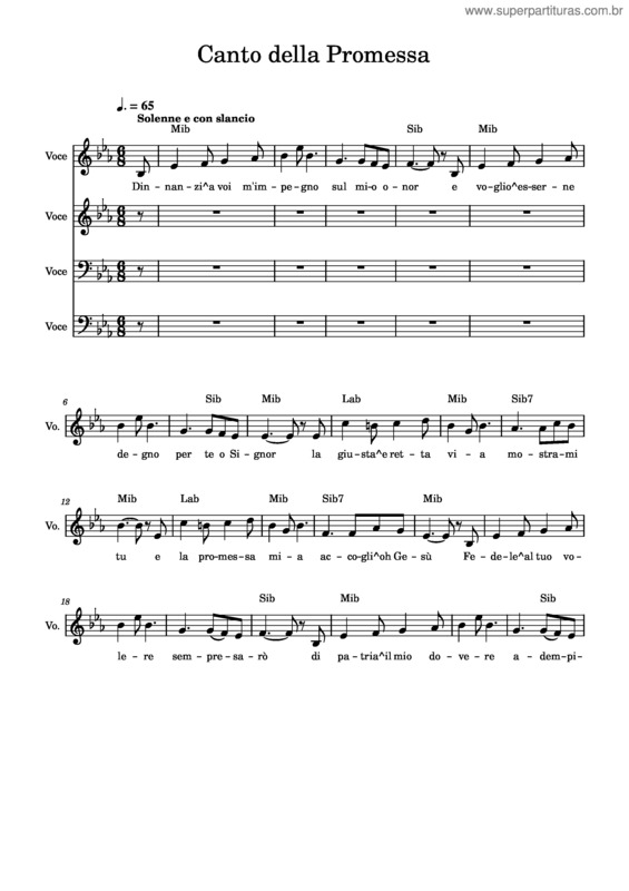 Partitura da música Canto Della Promessa