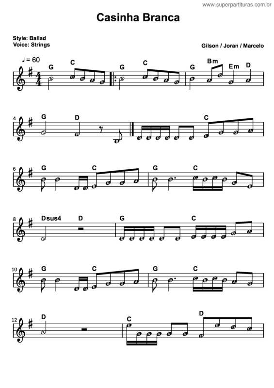 Partitura da música Casinha Branca v.10