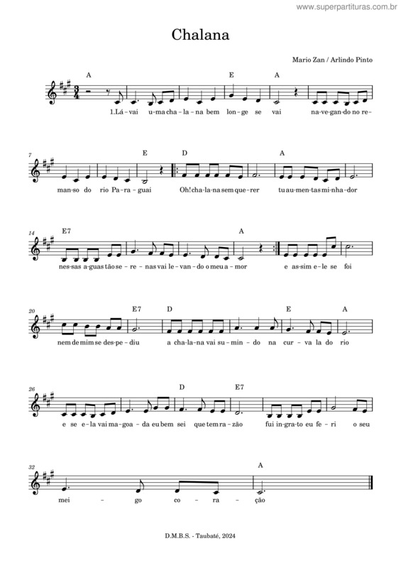 Partitura da música Chalana v.13