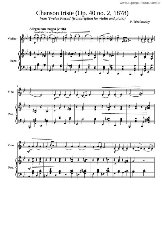 Partitura da música Chanson Triste v.2