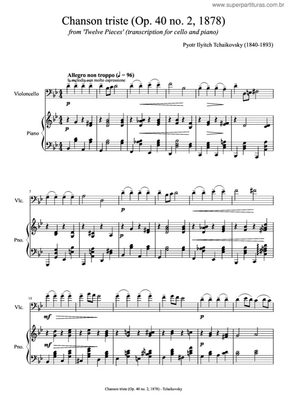 Partitura da música Chanson Triste v.4