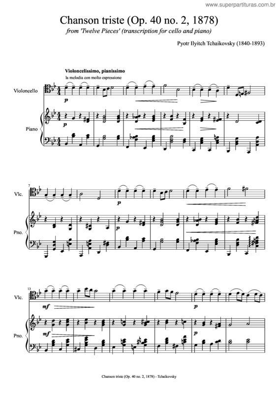 Partitura da música Chanson Triste v.9