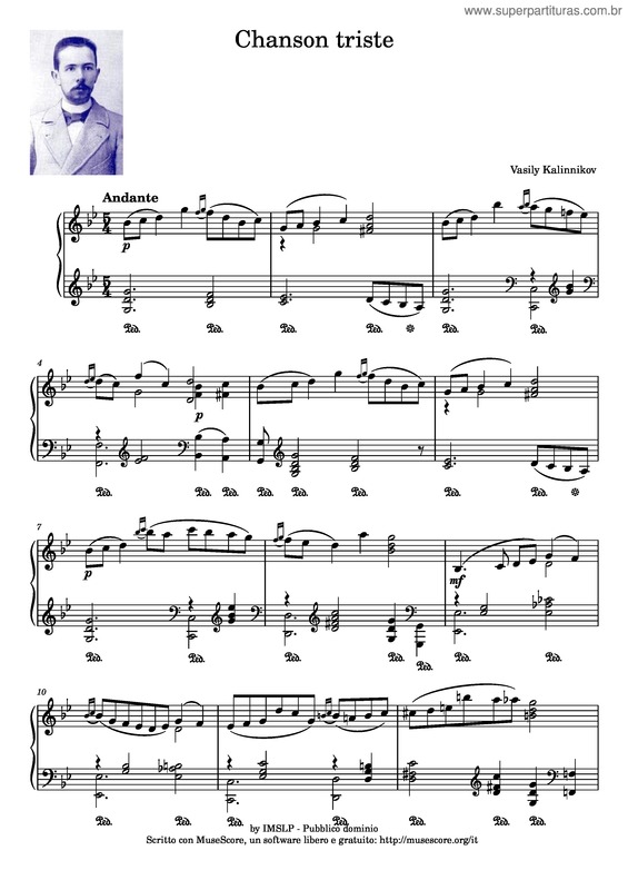 Partitura da música Chanson Triste