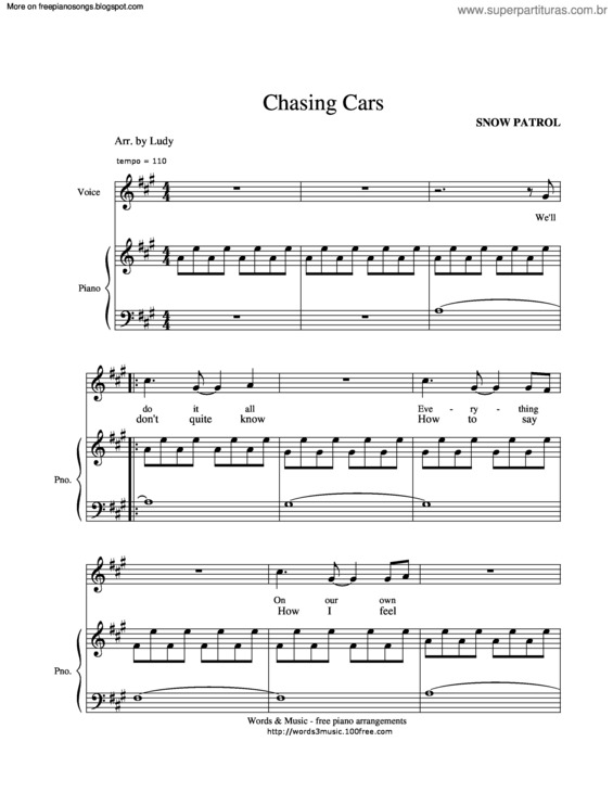 Partitura da música Chasing Cars v.2