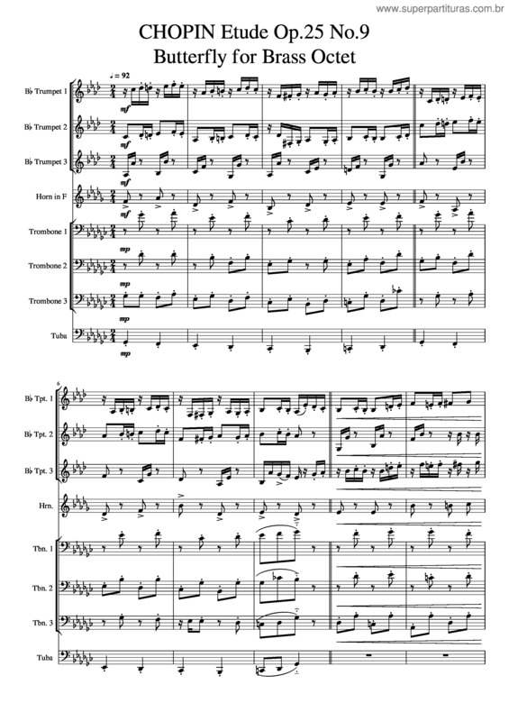 Partitura da música Chopin Etude Op 25 No 9 Butterfly For Brass Octet