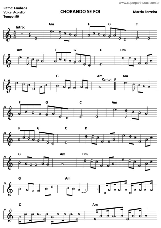 Partitura da música Chorando Se Foi v.7