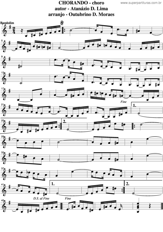 Partitura da música Chorando