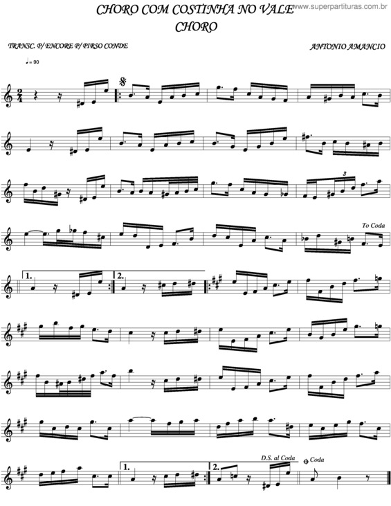 Partitura da música Choro Com Costinha No Vale