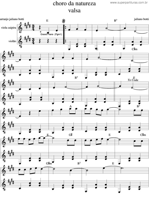 Partitura da música Choro Da Natureza