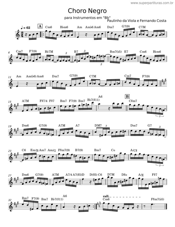 Partitura da música Choro Negro v.9