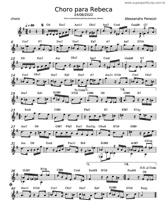 Partitura da música Choro Para Rebeca