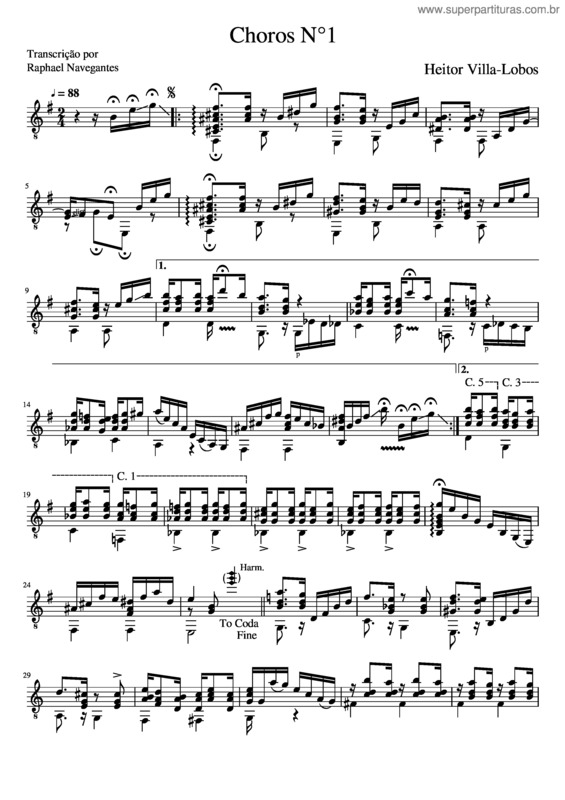 Partitura da música Chôros No.1