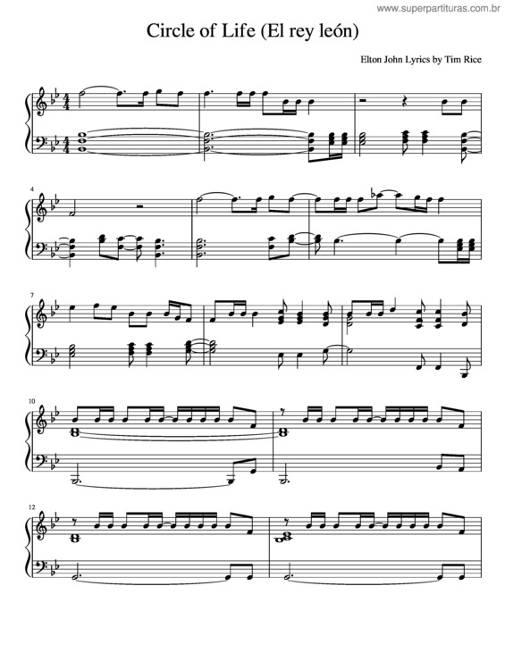 Partitura da música Circle Of Life v.6