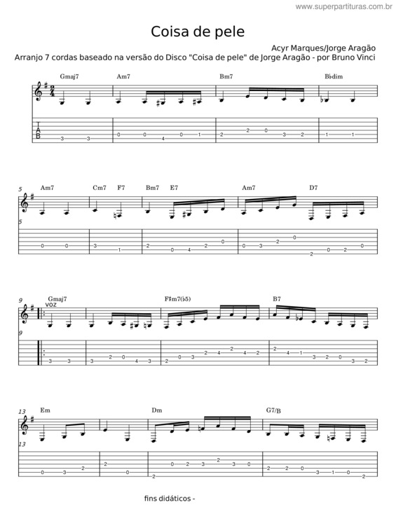 Partitura da música Coisa De Pele v.2