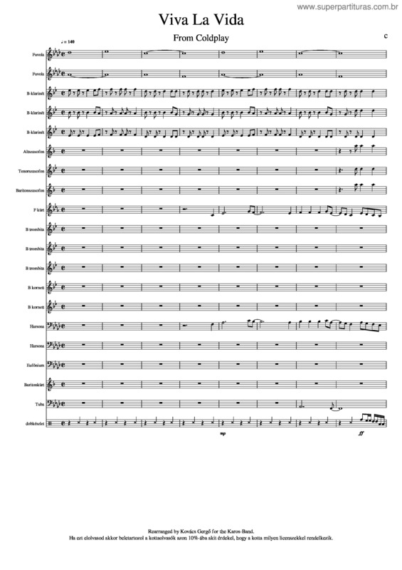 Partitura da música Coldplay Viva La Vida