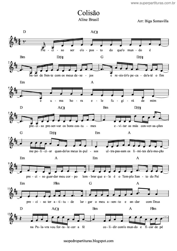 Partitura da música Colisão