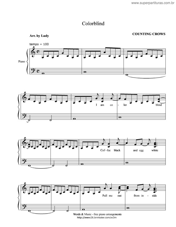 Partitura da música Colorblind