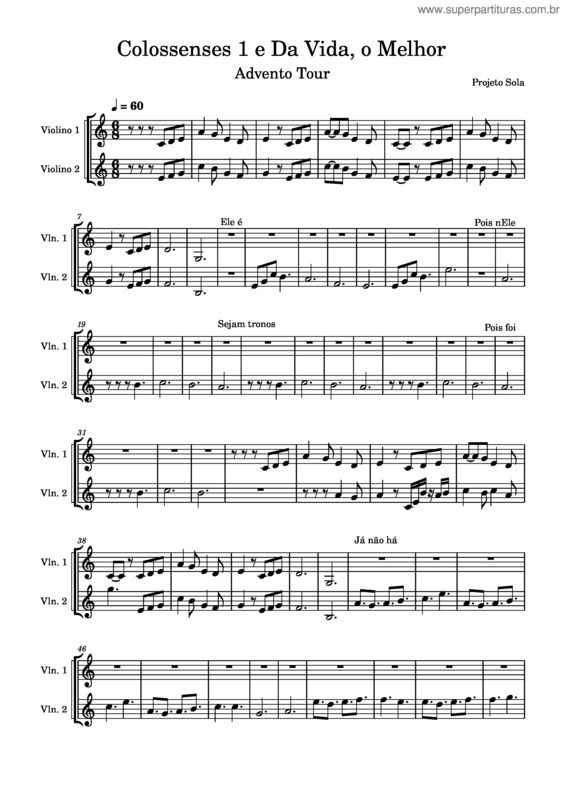 Partitura da música Colossenses 1 E Da Vida, O Melhor