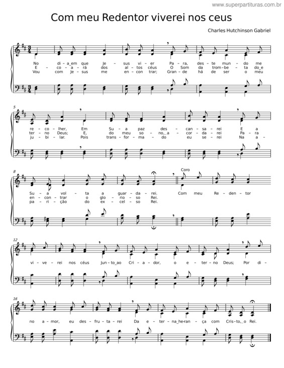 Partitura da música Com Meu Redentor Viverei Nos Céus