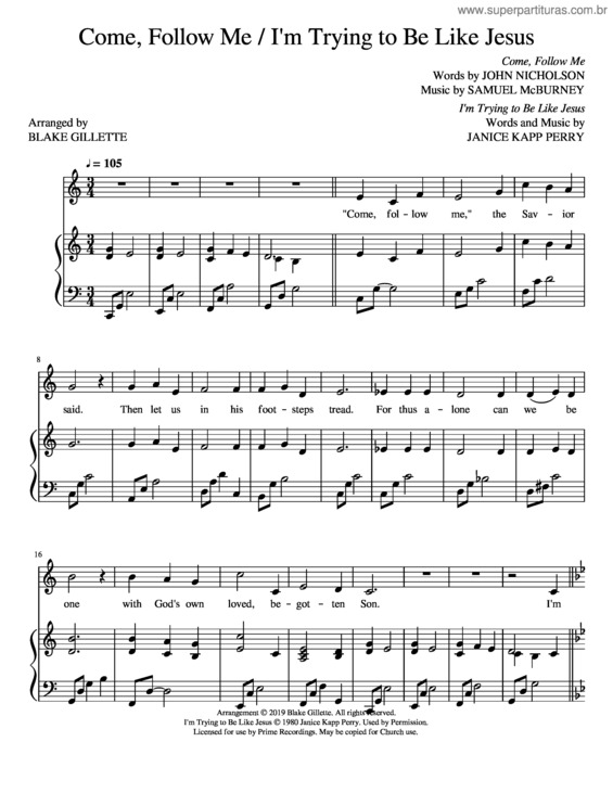 Partitura da música Come, Follow Me / I`M Trying To Be Like Jesus