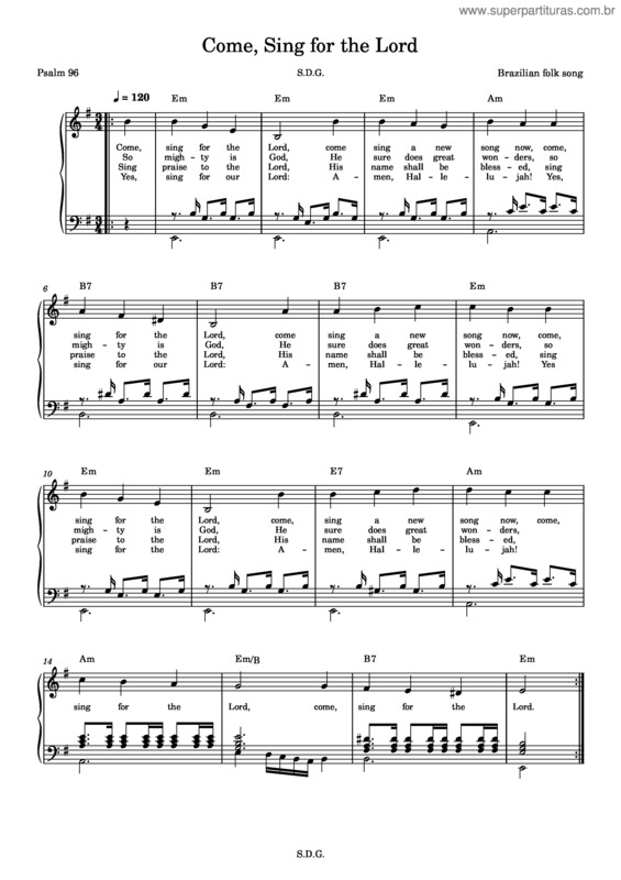 Partitura da música Come, Sing For The Lord