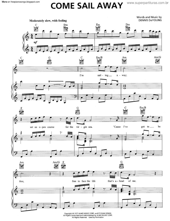 Partitura da música Come Sail Away v.3