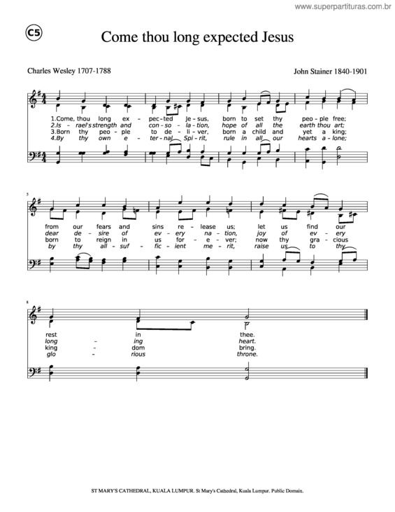 Partitura da música Come Thou Long Expected Jesus v.2