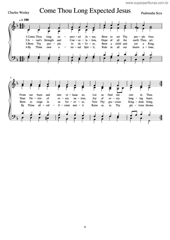 Partitura da música Come Thou Long Expected Jesus