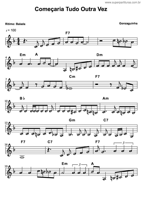 Partitura da música Começaria Tudo Outra Vez v.7