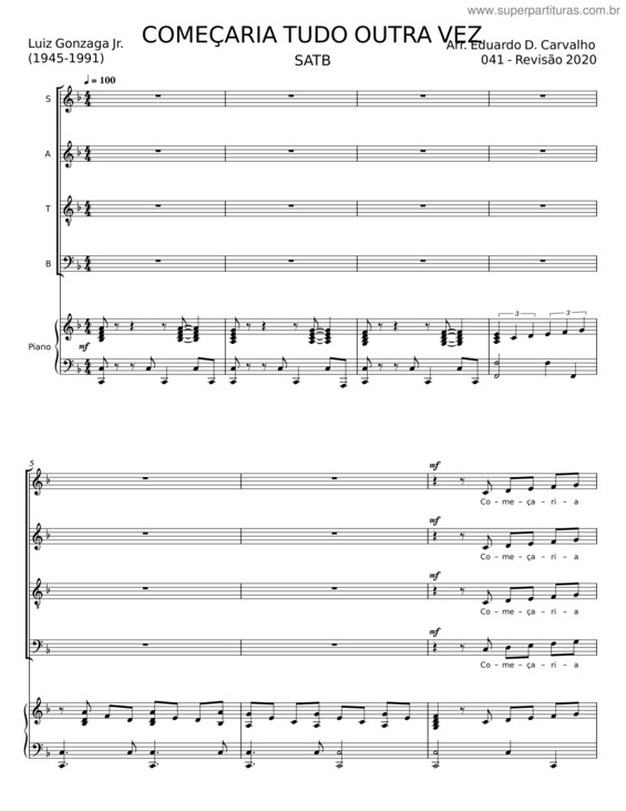 Partitura da música Começaria Tudo Outra Vez v.8