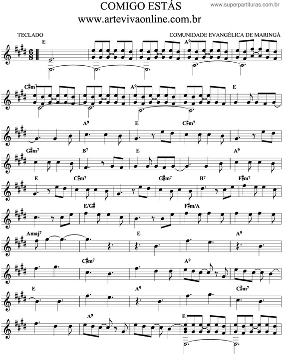 Partitura da música Comigo Estás