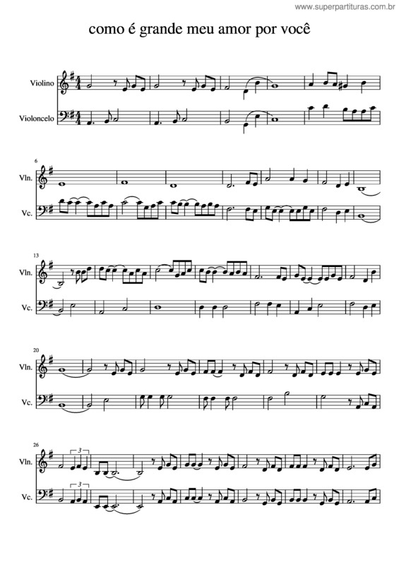 Partitura da música Como É Grande Meu Amor Por Você v.2