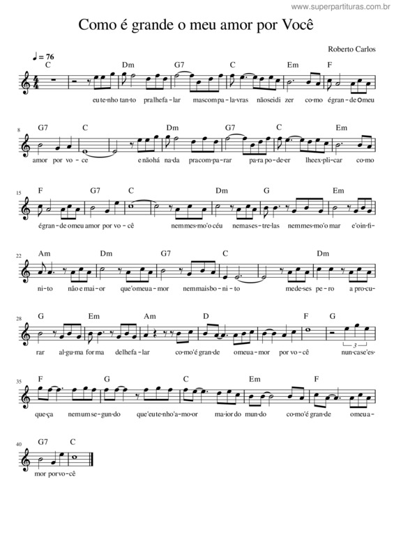 Partitura da música Como É Grande O Meu Amor Por Você v.45