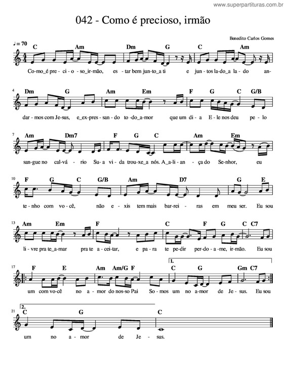 Partitura da música Como É Preciso, Irmão