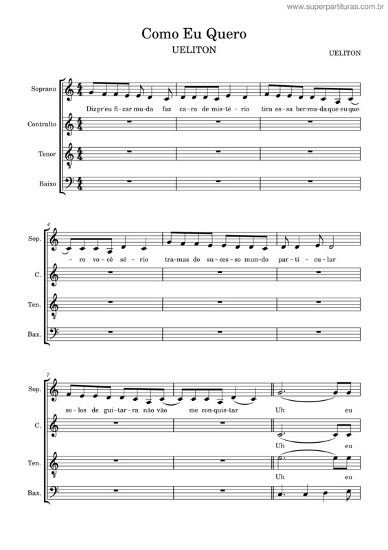 Partitura da música Como Eu Quero Kid Abelha v.2