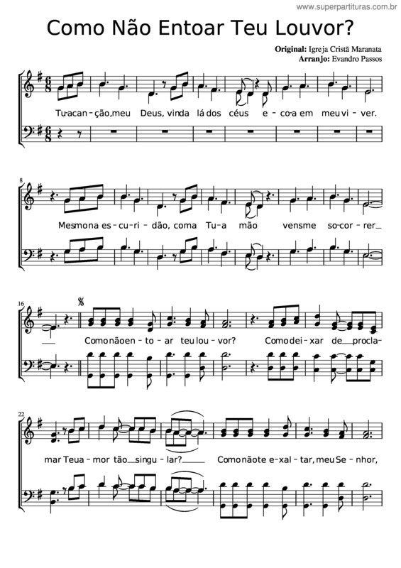 Partitura da música Como Não Entoar Teu Louvor v.2