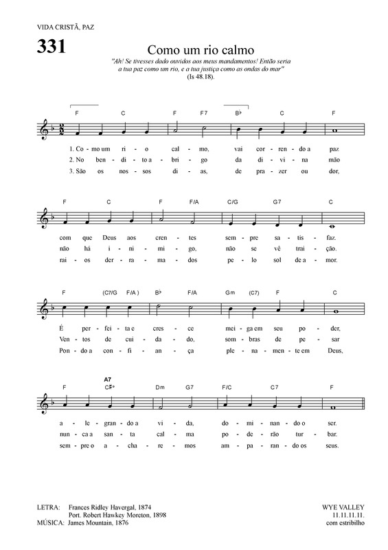 Partitura da música Como Um Rio Calmo